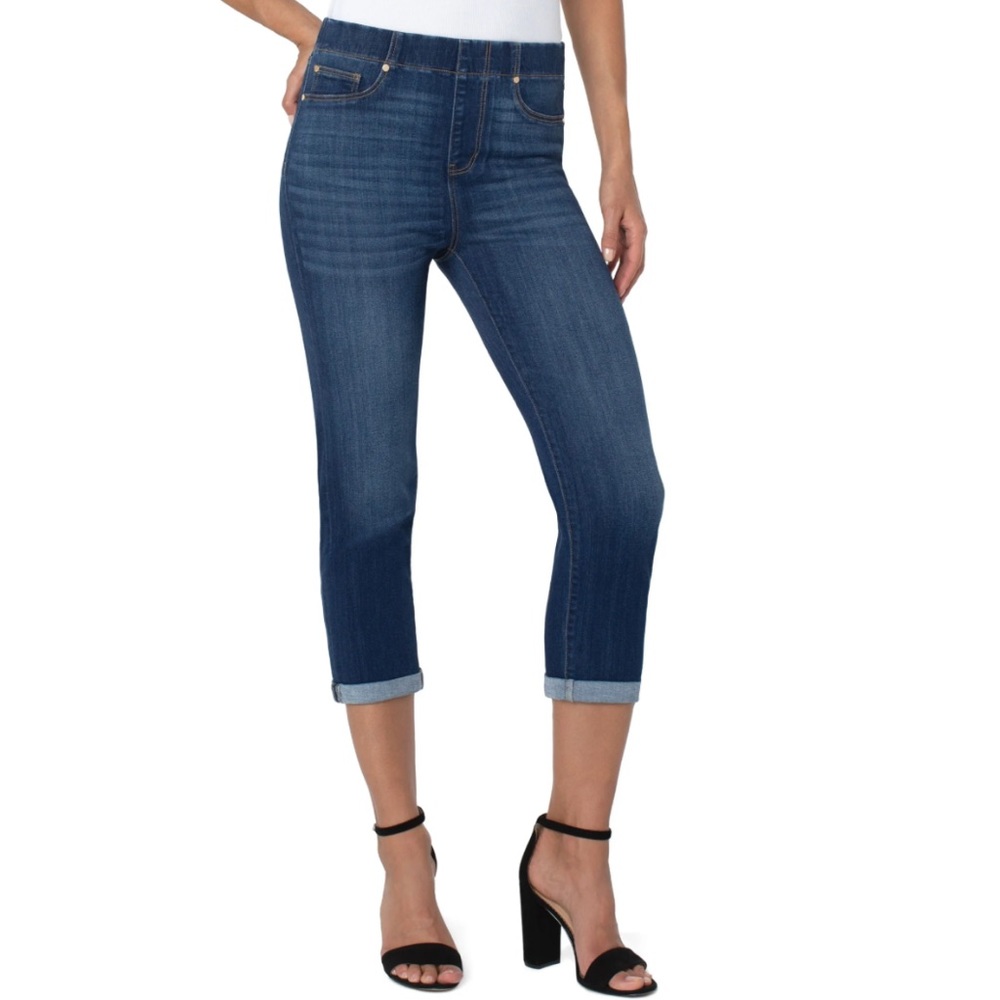 NWOT Liverpool Jeans Co Chloe Cropped Roll Cuff Pull On Jeans Pine Bluff